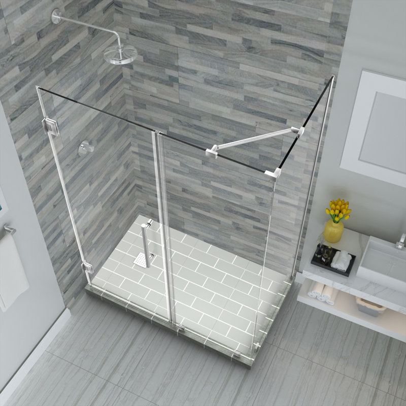 Bromley Semi-frameless Rectangle Hinged Shower Enclosure, Stainless Steel