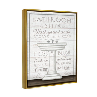 "Ba-573-Floater Rustic Bathroom Rules Sink" par Elizabeth Tyndall, art textuel sur toile