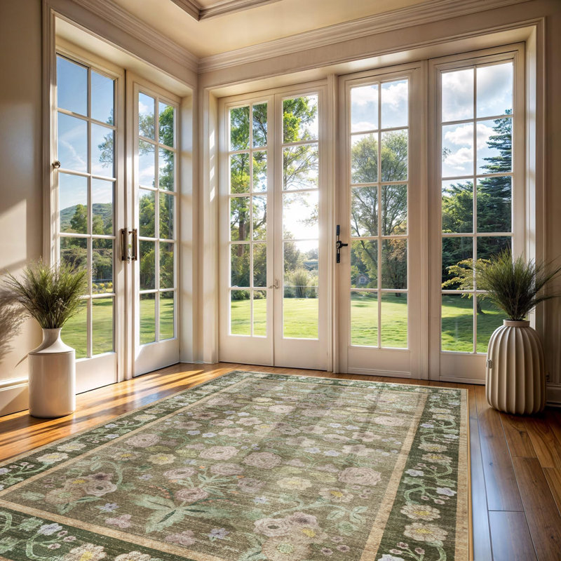 Large Oriental Floral Living Room Rug Washable Bedroom Rug Non-Slip Colorful Vintage Accent Floor Carpet For Home Decor