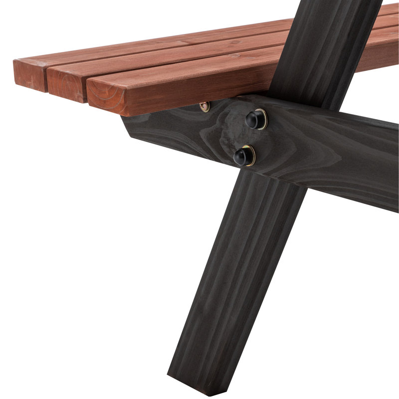Ensemble de table de pique-nique en bois massif 75 po 75 po Capacité de 2200 lb Brun rustique pour l'extérieur avec trou de parasol pour terrasse, pelouse et barbecue (190 cm)