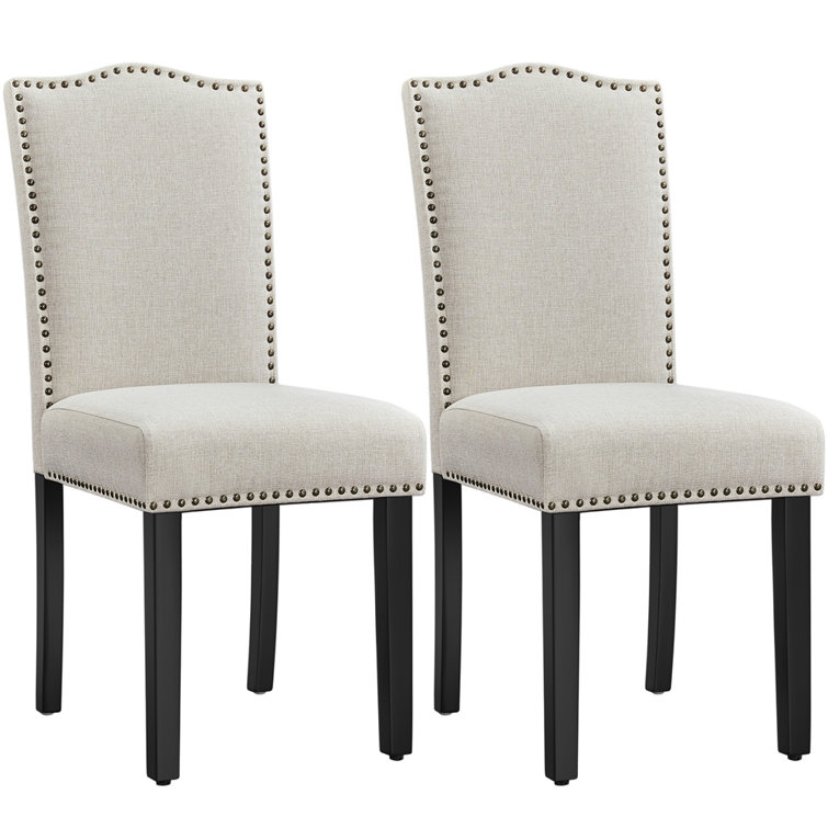 Modern Fabric Upholstered Dining Chairs With Nailhead Trim Set Of 2