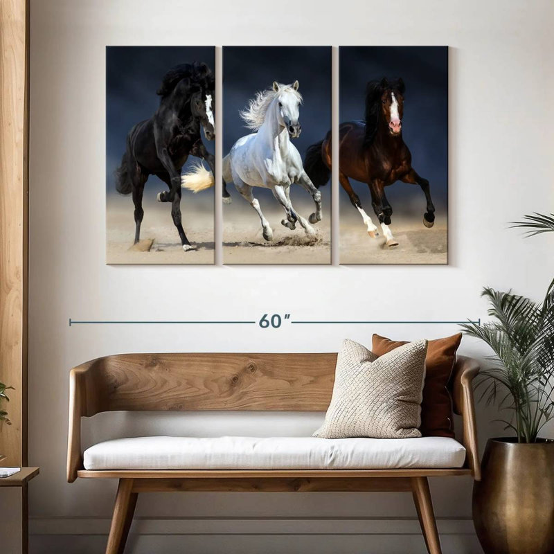 Chevaux sauvages et colorés, H 32 po x l 50 po