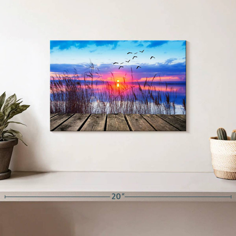 Sunset over lake dock Aletra, H 8 po x l 12 po
