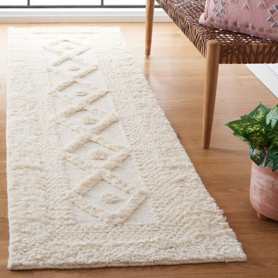 Tapis géométrique en laine / coton noué à la main Inelda