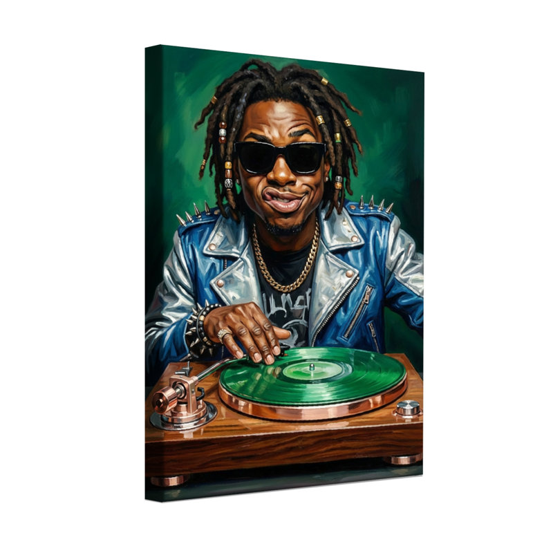 Abstrait dj avec tourne-disque vinyle vert