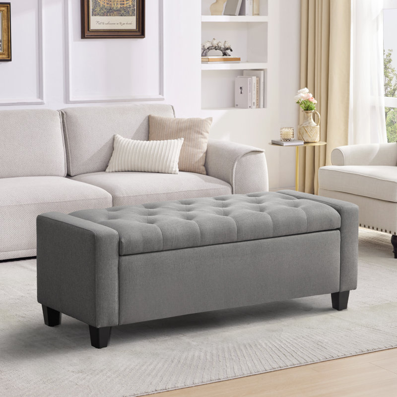 Polyester Upholstered Storage Bench, Grey