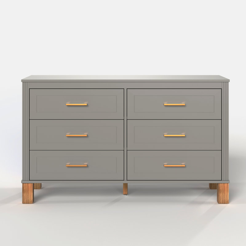 Commode double 6 tiroirs en bois robuste, Gris