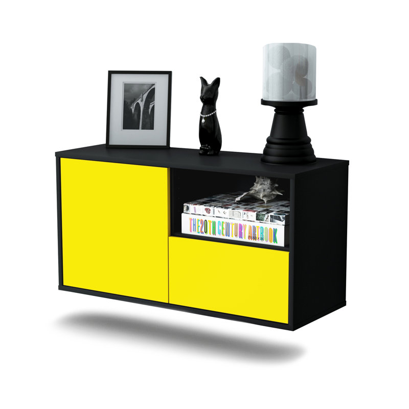 Pomroy Unfinished Floating TV Stand, Yellow