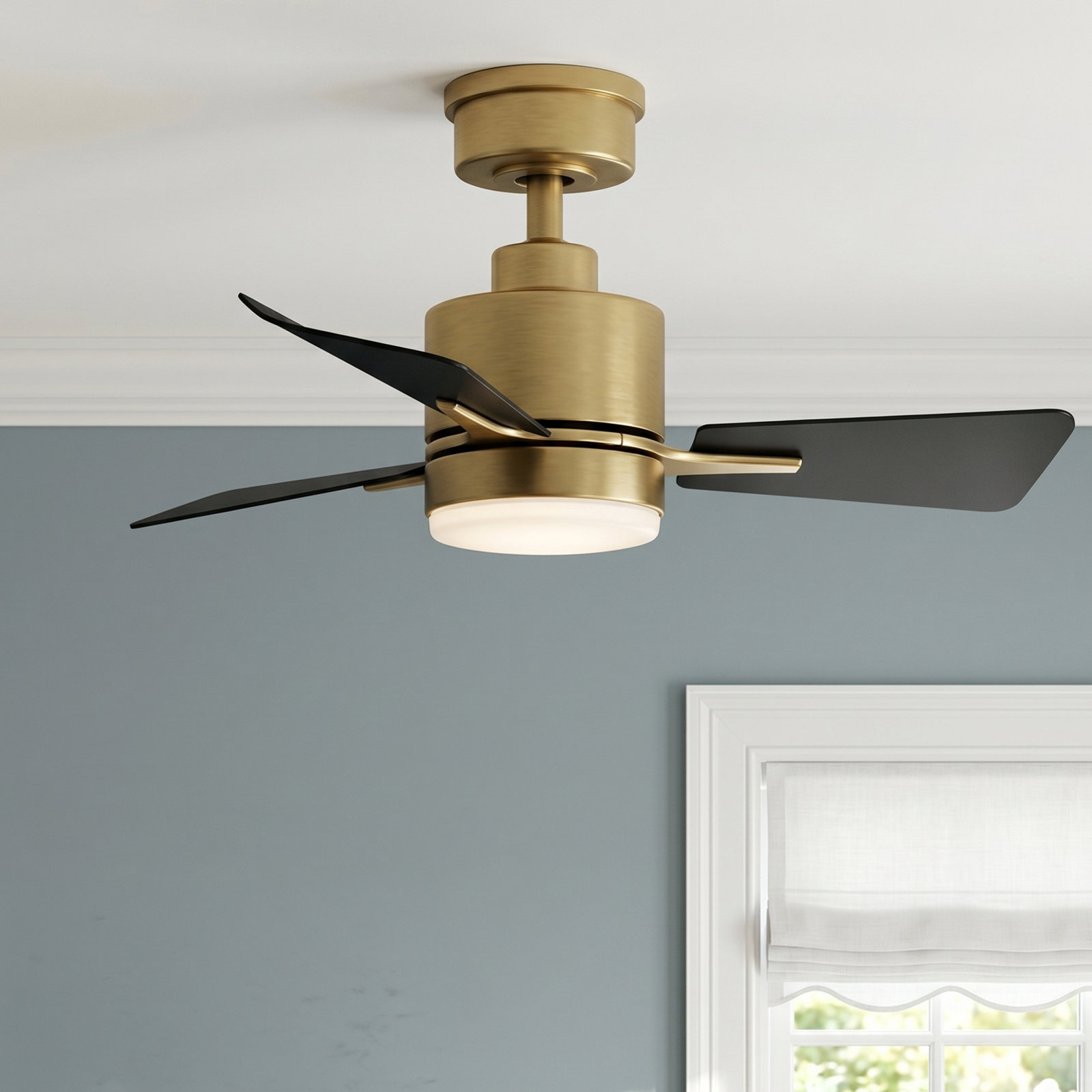 Leventhal 30" Ceiling Fan with Light Kit, Matte Black/Gold