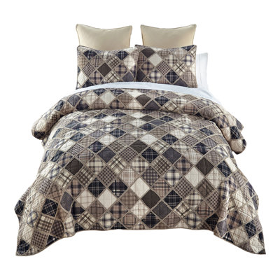 Donna Sharp Driftwood 3PC Ragged Pieced Cotton King Quilt Set
