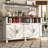 55" Large Buffet Sideboard with Storage Hutch & Power Outlets, Farmhouse Kitchen Storage Cabinet with 4 Doors, Wooden Coffee Bar Cabinet with Goblet Holder & Cup Hooks for Dining Room, Entryway