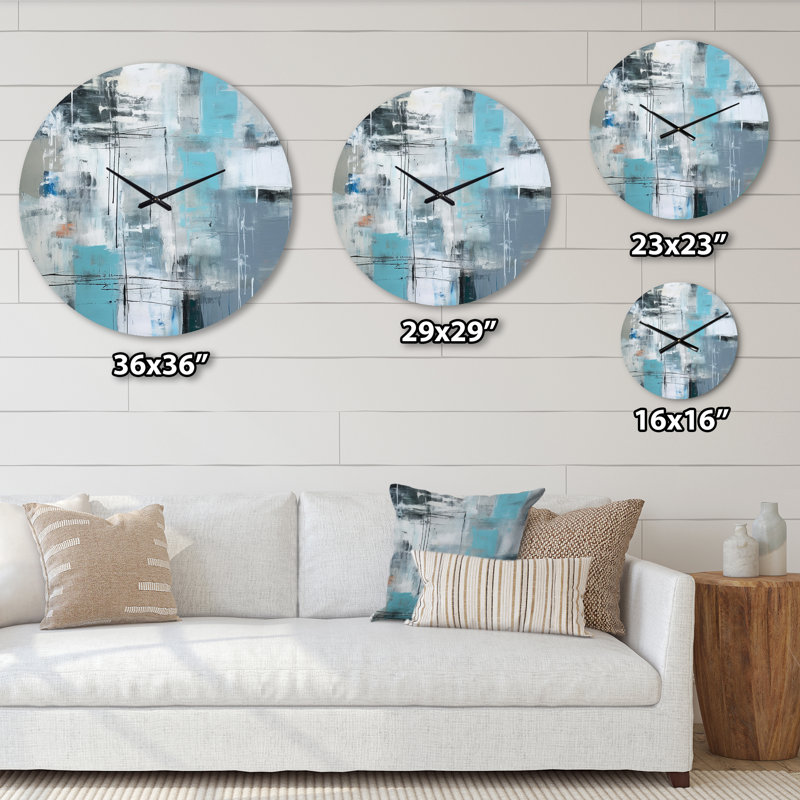Horloge murale sereine subtilement abstraite en métal bleu clair, Grand