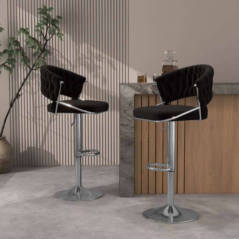 Christal Height Adjustable Swivel Bar Stool, Black, Silver