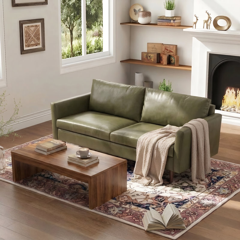 Canapé en similicuir 80,3 po, Similicuir vert olive Assil