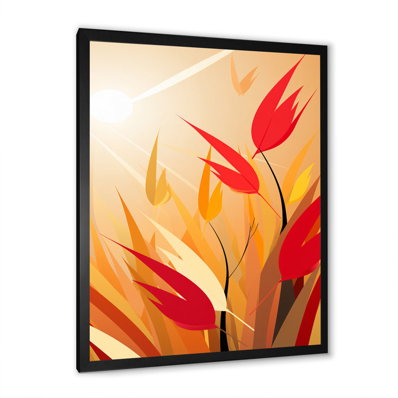 «Retro Autumn Leaves In The Meadows», impression d'art mural plumes, H 44 po x l 34 po x P 1,5 po, Cadre simple noir