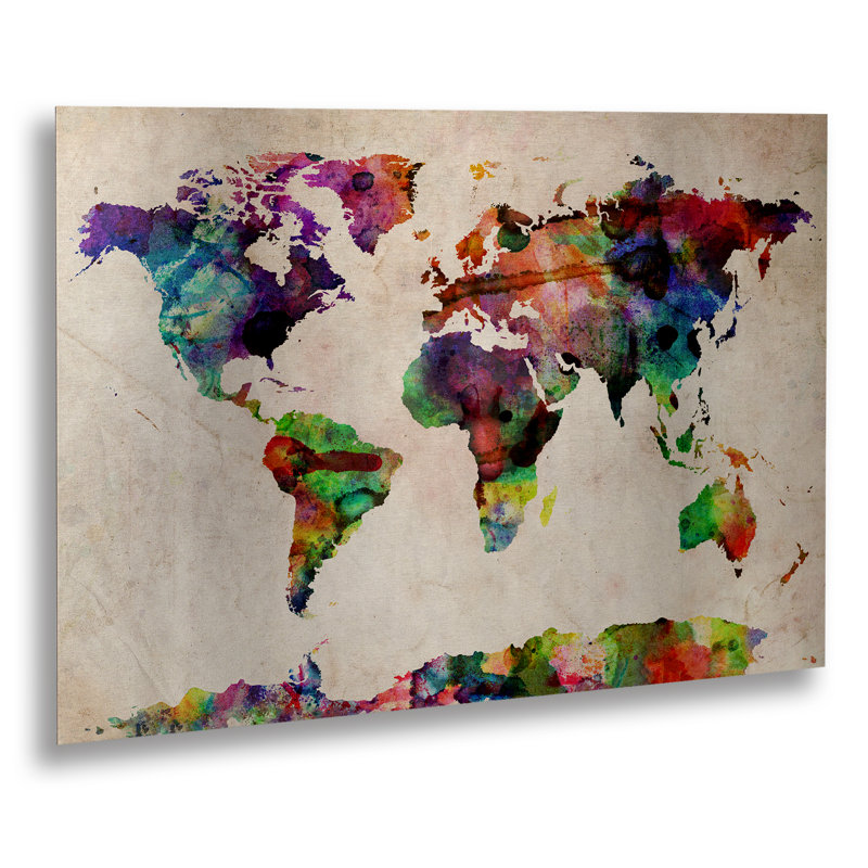 « aquarelle world map », impression sur métal