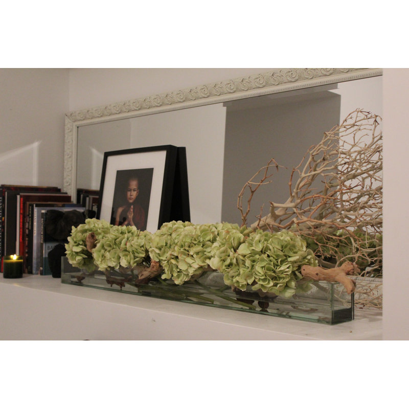 Hydrangea Arrangement in Planter, 8" H x 36" W x 6" D, Green
