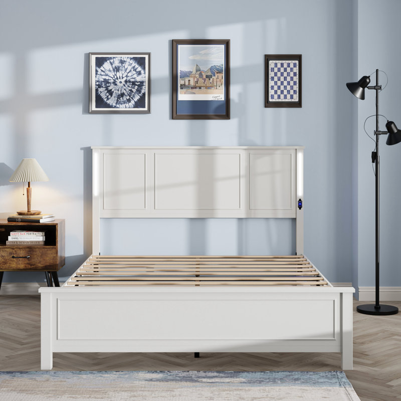 Base de lit plateforme sophistiquée avec des caractéristiques avancées, Antique White