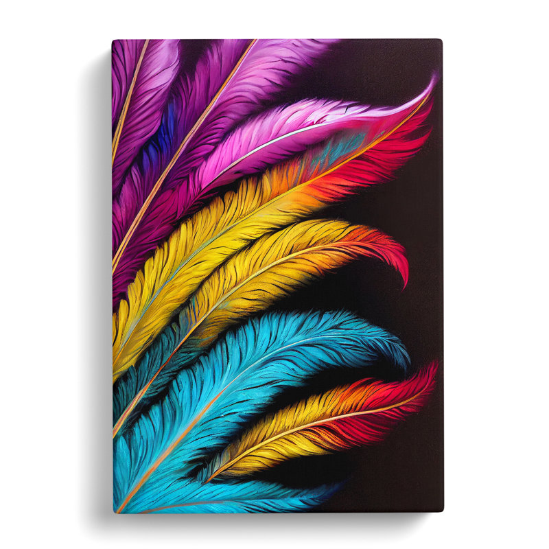 Vibrant Feathers No.2 - Wall Art, 50cm H x 35cm W x 3cm D, Wrapped Canvas, No Matte