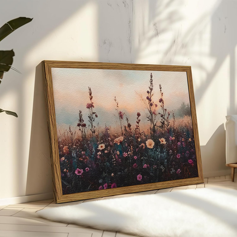 Art mural floral rétro, peinture murale décorative florale aux tons foncés, peinture de paysage de grès peinte à la main texturée en 3D, encadrée