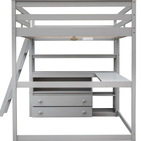 Latitude Run® Grey Full Size Loft Bed With Desk And Shelf Organization ...