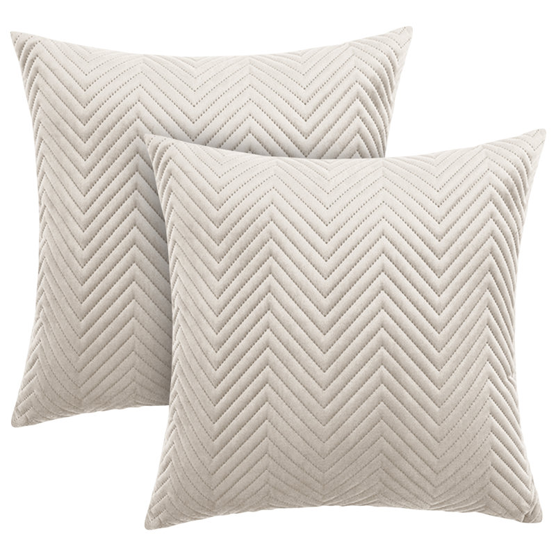 Aspire Homeware Embossed Square Velvet Cushion Cover, Beige, Pack of 2