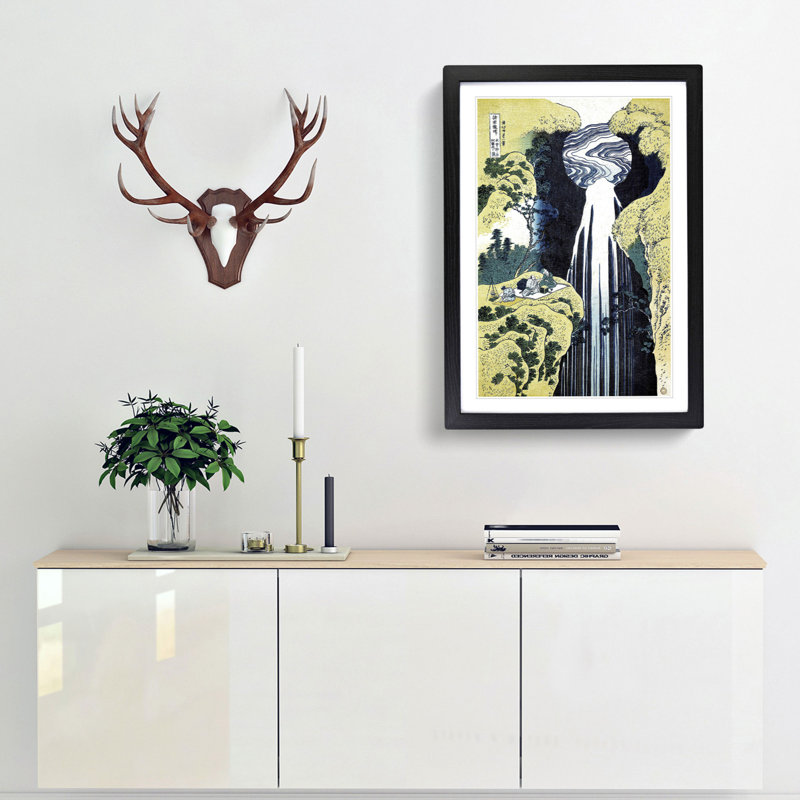 The Waterfall of Amida Behind the Kiso Road by Katsushika Hokusai - Picture Frame Painting Print, Black Framed