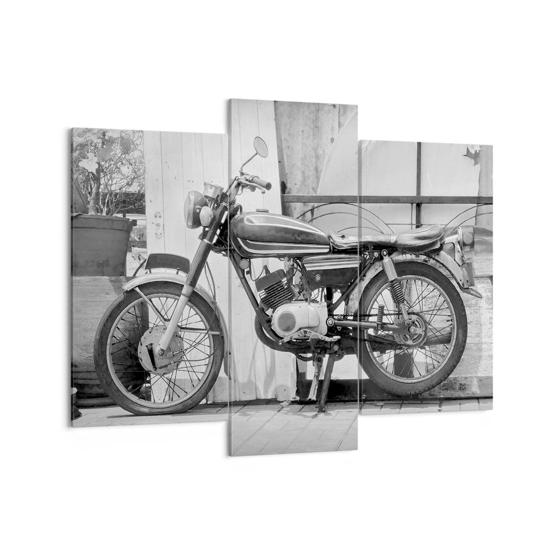 3-tlg. Leinwandbilder-Set Old Motorbike Black and White