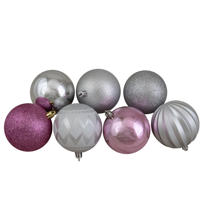 Pink and Silver Shatterproof Christmas Ornaments Set