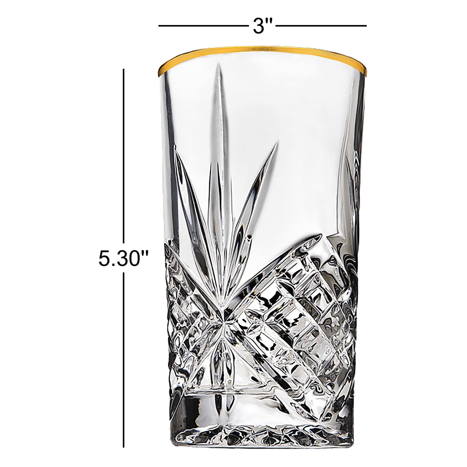 Dublin Crystal Gold Rim Highball Glass 12oz, Gold