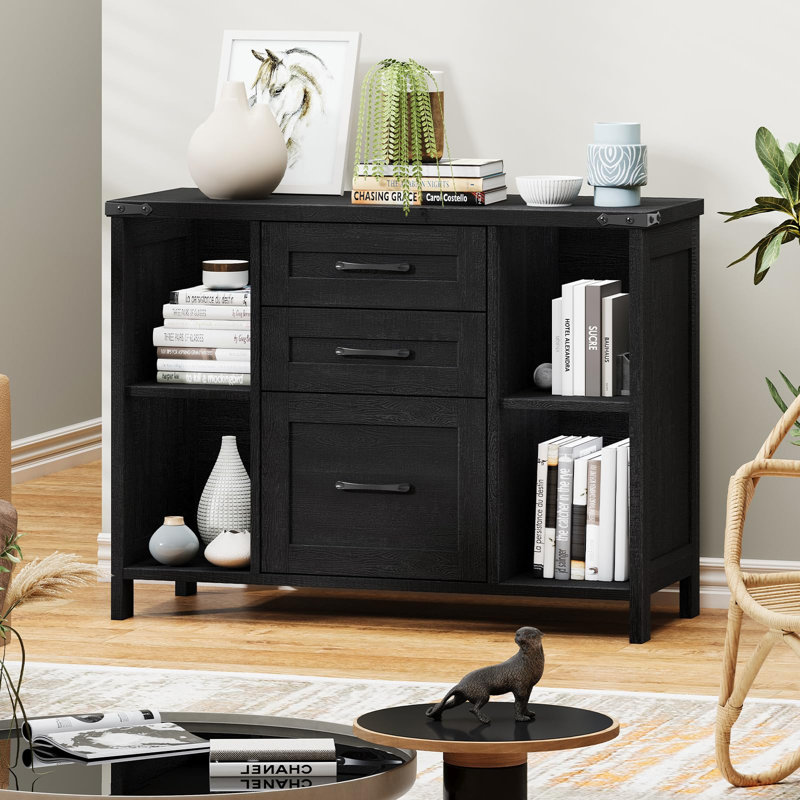 34.65 " Wide Storage Cabinet with, Black
