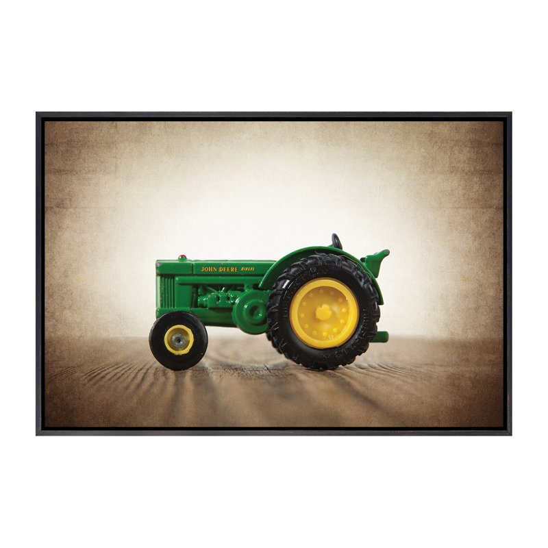 " Tractor John Deere " by Saint And Sailor Studios, 26" H x 40" W x 1.5" D, Distressed Black Framed Canvas, No Mat