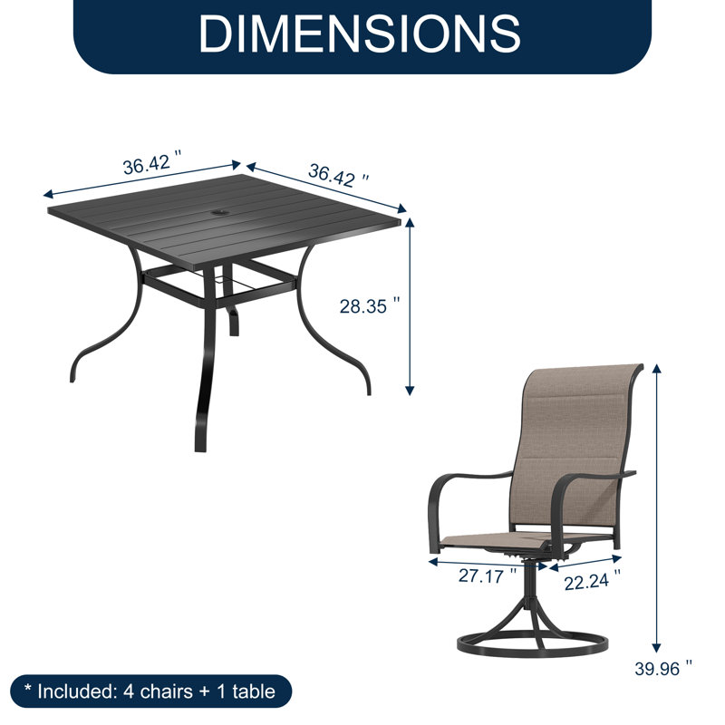 5-Piece Swivel Chairs and Square Table Set（Limited Time Free Umbrella）