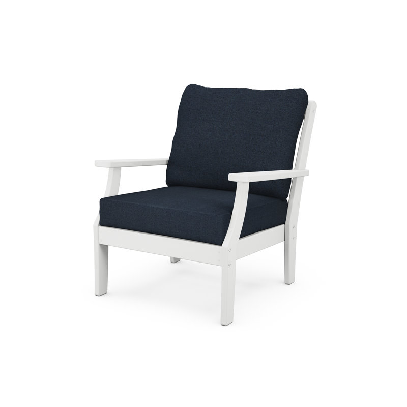 Yacht Club Deep Seating Chair, White, Marine Indigo Revolution®