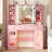 Vanity Desk with RGB Lights, Glass Top, Lighted Mirror and Built-in Hair Dryer Rack, All-in-One White Makeup Table with Drawers and Shelves-1204978336