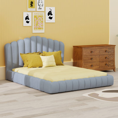 Low Profile Bed Frame Featuring A Upholstered Shell Design Headboard