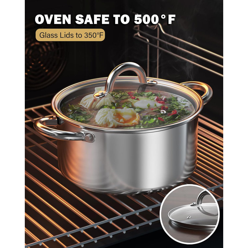 Marmite en acier inoxydable de 3 pintes avec couvercle Cook N Home Basics, marmite pour pâtes, soupe, poignée robuste, marmite avec chauffage uniforme, va au four et au lave-vaisselle, batterie de cuisine pour la mise en conserve, l'ébullition, le mijotage