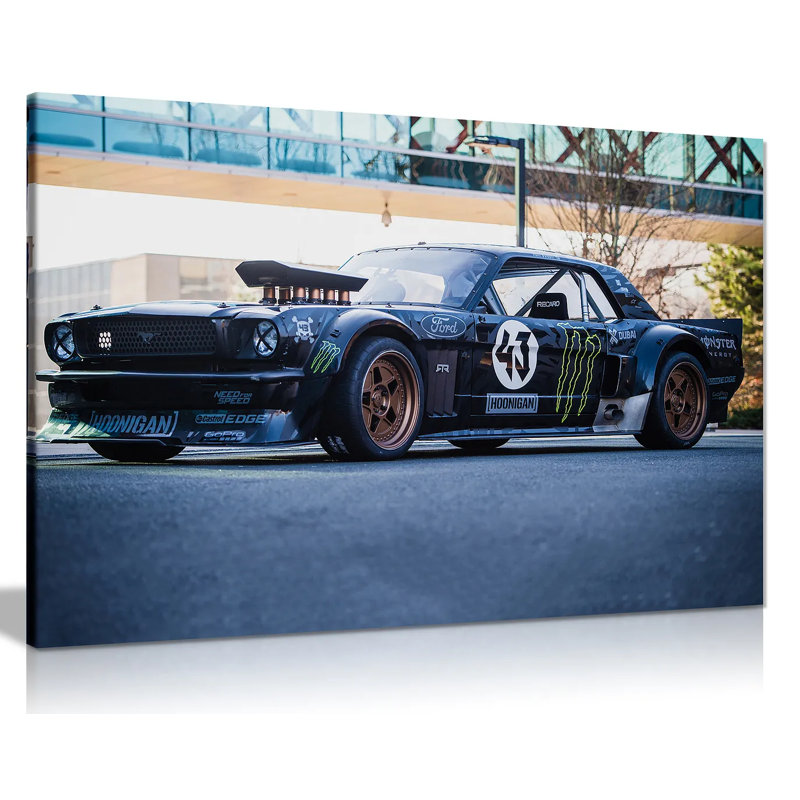 Ken Block Ford Mustang Drifting - Wrapped Canvas Print, 20cm H x 31cm W