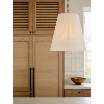 Amici 1-Light Pendant Light Aged Brass with Pleated White Linen Shade Modern Ceiling Pendant