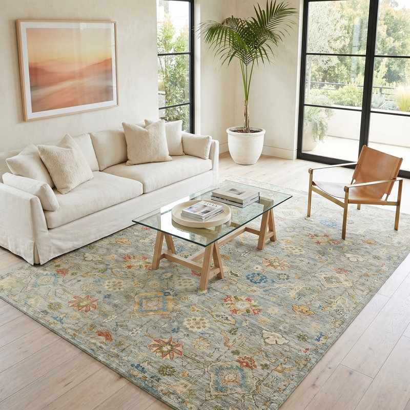 Oxford Hand-knotted Ghazni Wool, Light Blue Area Rug, Rectangle 9' x 12'