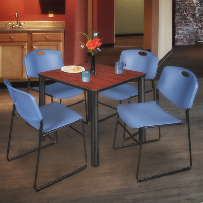 Kee Square Breakroom Table Top, 4 Zeng Stack Chairs