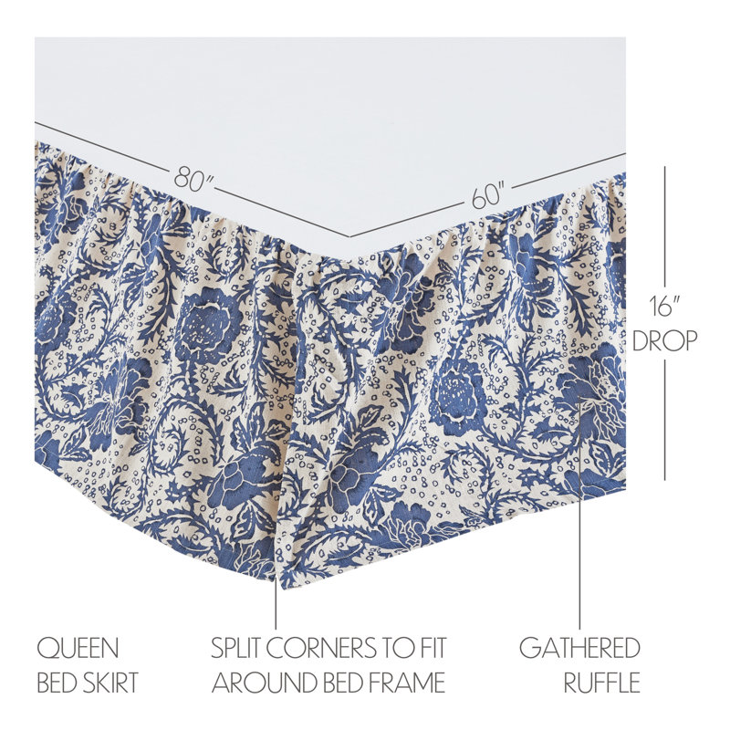 Dorset Navy Ruffled Bed Skirt, Queen