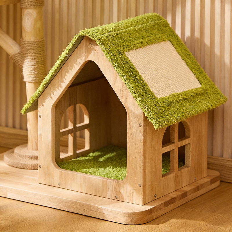 Simple Solid Wood Green Cat Climbing Frame