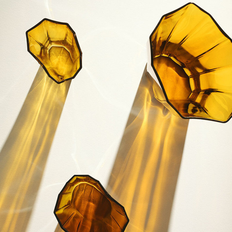 Reed Handcrafted Glass Table Vase, 19.7" H x 11.6" W x 11.6" D, Amber
