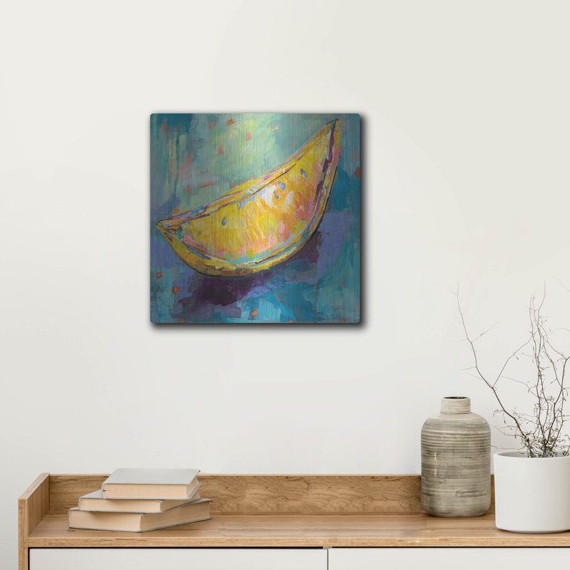Art mural en métal luxueux «Lemon Wedge» par Jeanette Vertentes, 24 po x 24 po, H 12 po x l 12 po