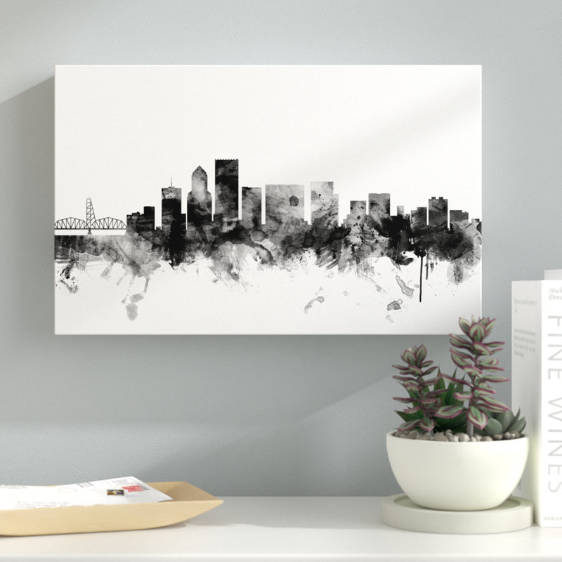 B&w de l’horizon portland oregon, impression sur toile tendue, H 12 po x l 19 po x P 2 po