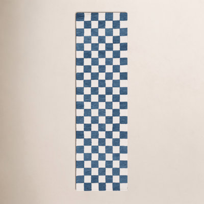 Freemont Blue Ivory Hand-Tufted Checkered Rug