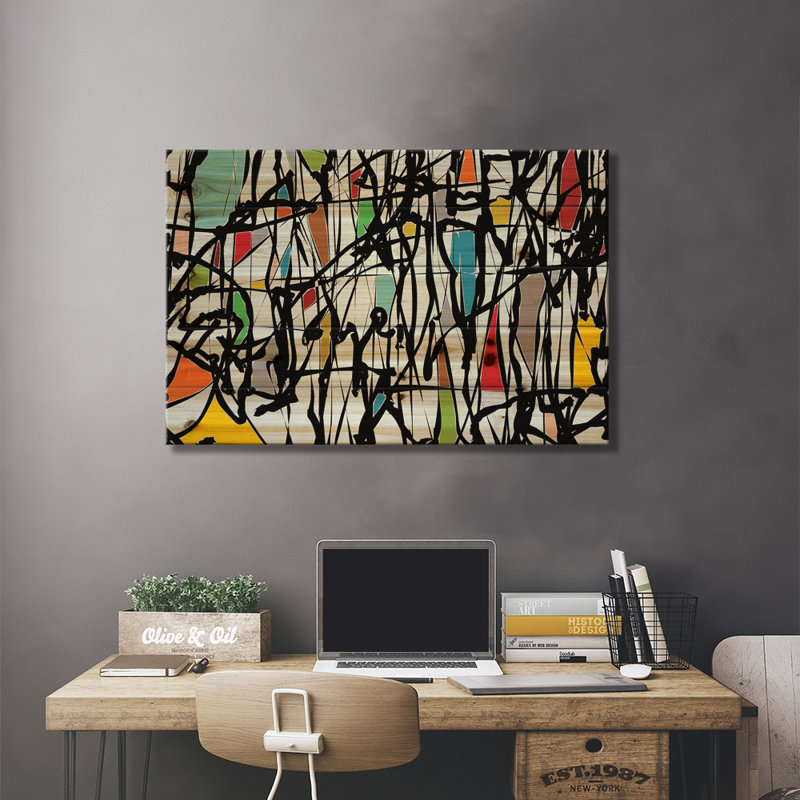 Pollock Wink III par Angel Estevez - impression d'art graphique, H 26 po x l 40 po x P 1,5 po, Bois