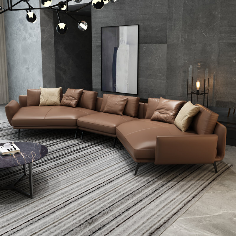 Canapé modulaire Lidio, Cuir véritable brun roux, H 33 po x l 159,5 po x P 53,5 po