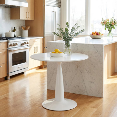 31.5-Inch Mid-Century Modern Pedestal Table, Multi-Functional Dining Table for 4-6 People and Large Coffee Table, White MDF Top for Living Room, Kitchen, Office